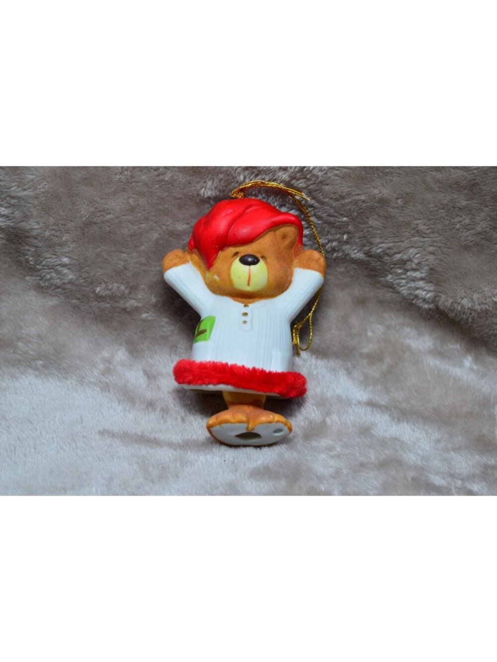 Vintage Jasco Lil Chimers Bisque Porcelain Bear Bell Ornament Christmas Retro 80